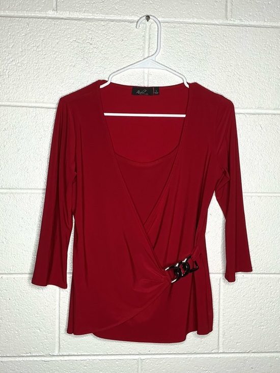 Tops - < Y2K Rachel Red Wrap Blouse With Metal Accent Piece >